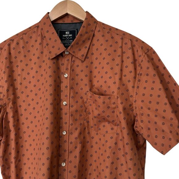 MBX Premium Goods Mens XXL Button Up Shirt Short Sleeve Geometric Brown Black - Picture 6 of 10